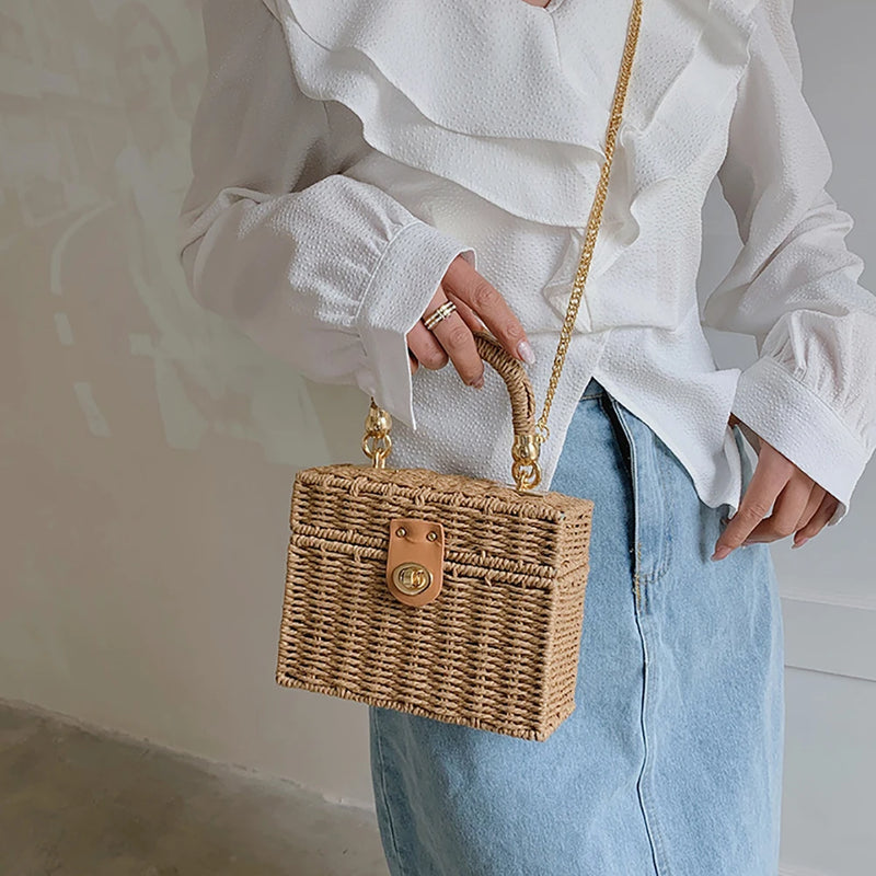 Rattan Straw Shoulder Bag Boho Hand-Woven