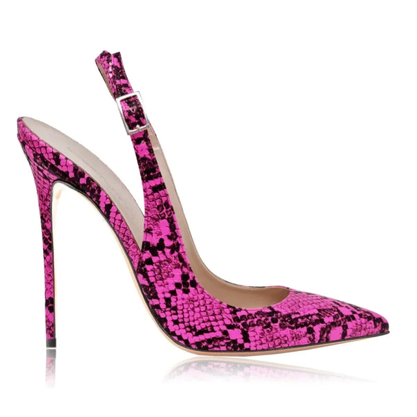 Sexy Snake-effect Leather Ankle Strap Toe Shoes