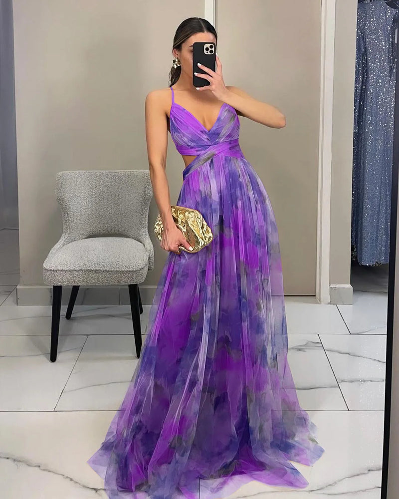 Elegant Floral Suspender Long Dress
