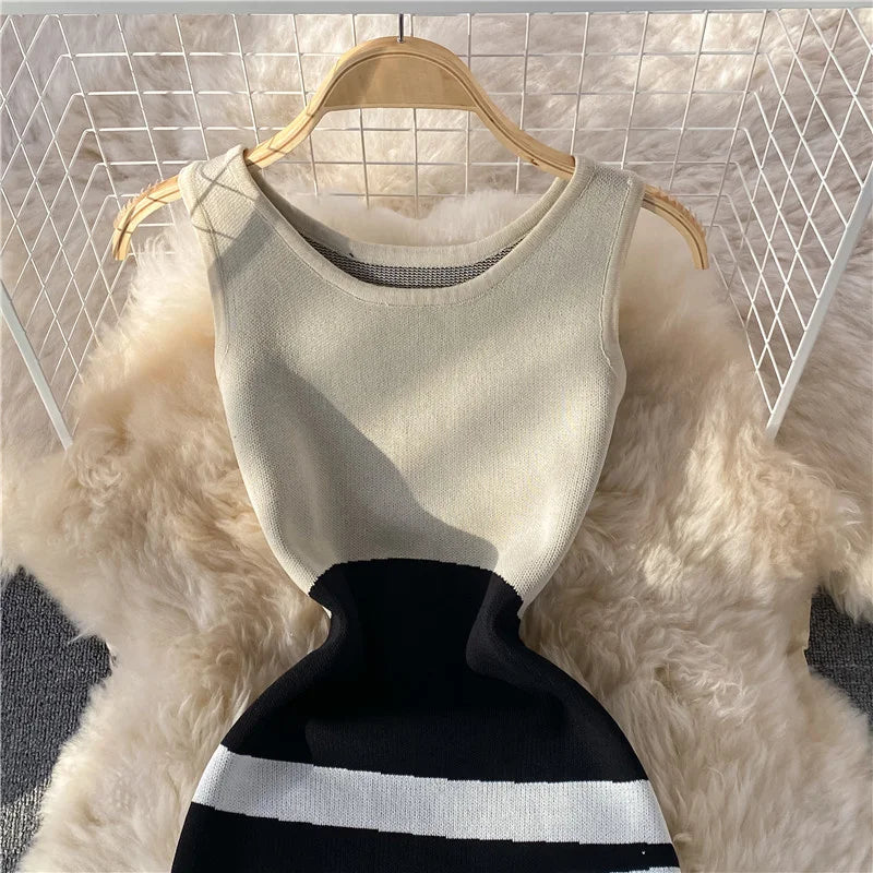 Elegant Vintage Striped Knitting Dress