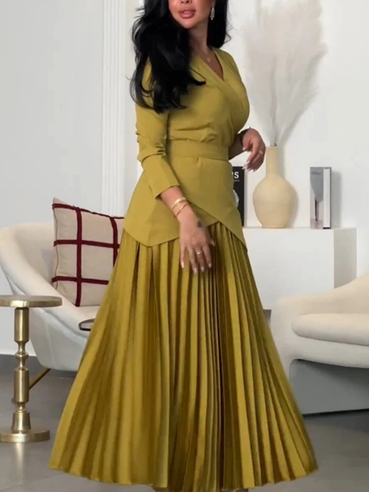 Elegant V Neck Three Quarter Sleeves Patchwork A Line Dress