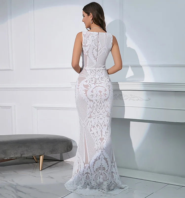 Spaghetti V-neck Cocktail Sequin Mermaid Backless Dress