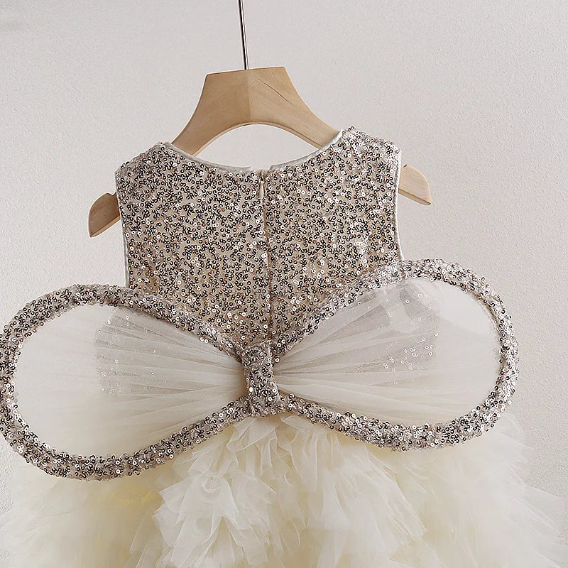 Sequined Vest Toddler Back Bow Princess Dress