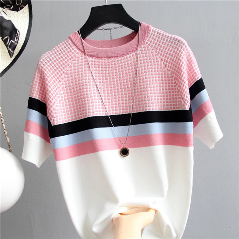 Vintage Ladies Tops Striped Summer Blouse