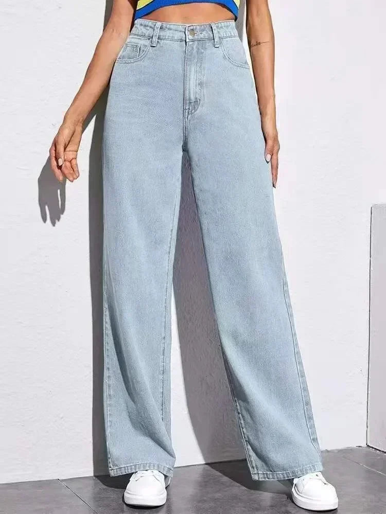 Straight Elegant Splice Button High Waist Trousers