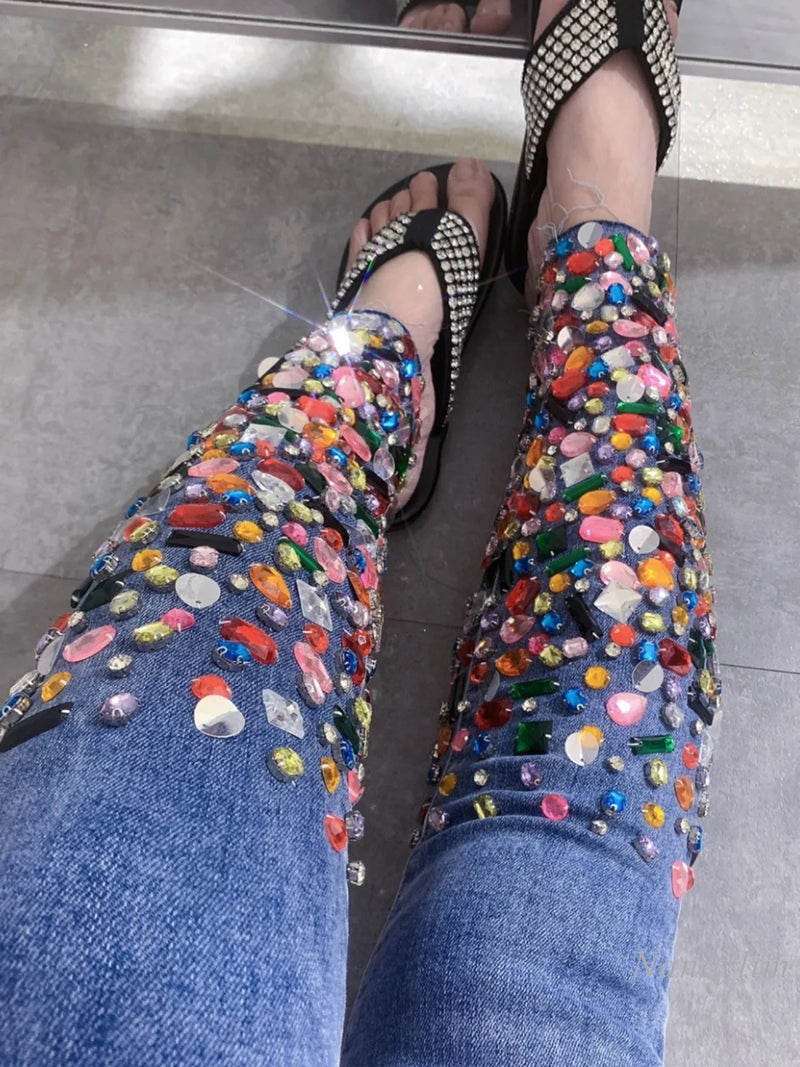 Blue Jeans Women Heavy Color Diamond
