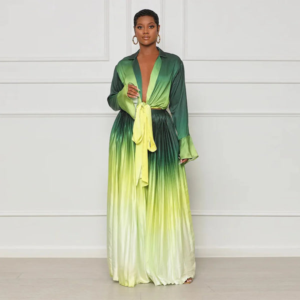 Sleeve Top And Casual Elastic Waist Wide Leg Long Pants