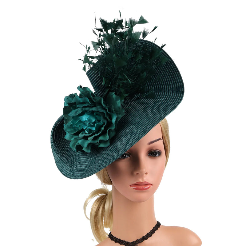 Braided Fascinator Hat With Feather Flower