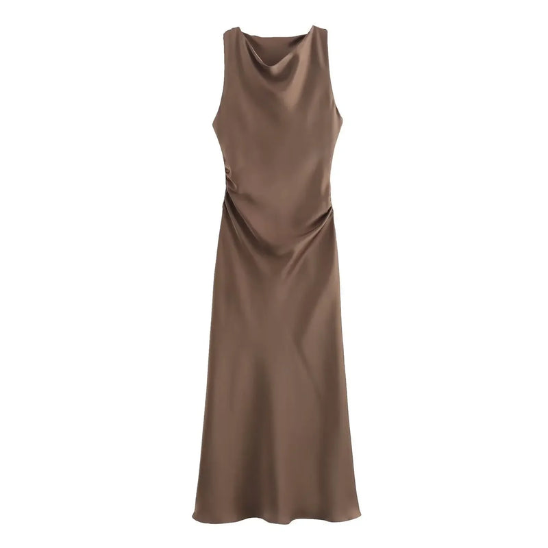 Sleeveless Temperament Silk Midi Long Dress