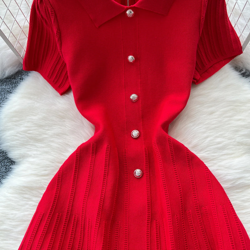 Sleeveless Single-Breasted Turn-down Collar Elastic Bodycon Dress