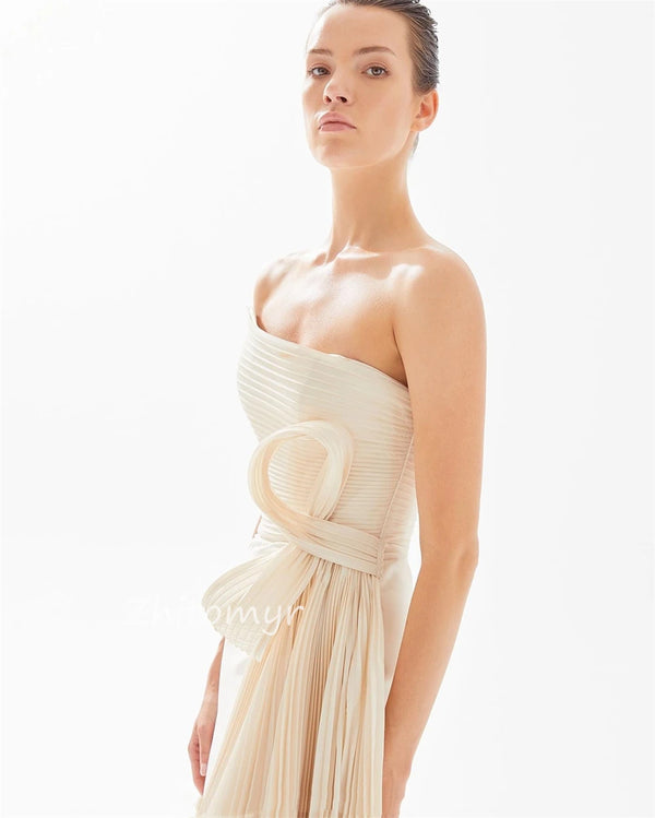 Strapless A-line Pleats Bespoke Occasion Dress