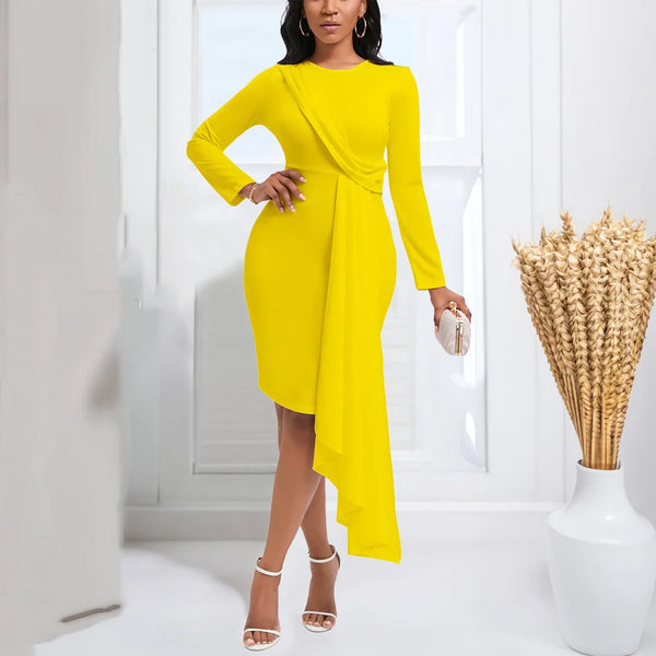 Elegant O Neck Full Sleeve Big Swing Sheath Dress