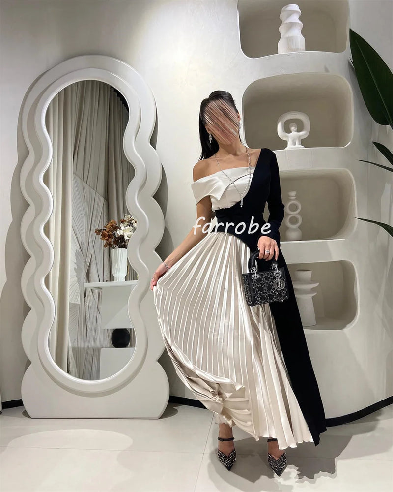 CAMINA Pleat Draped A-line Off-the-shoulder Long Dress