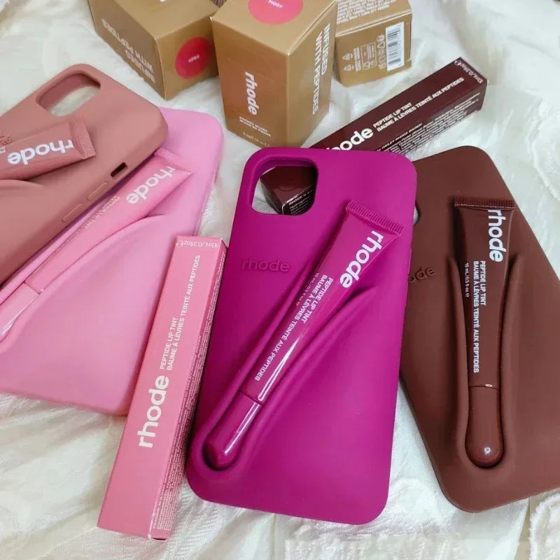 Ribbon Case for iPhone  11 14 13 12 15 16 Pro Max Plus Portable Lip Gloss Holder