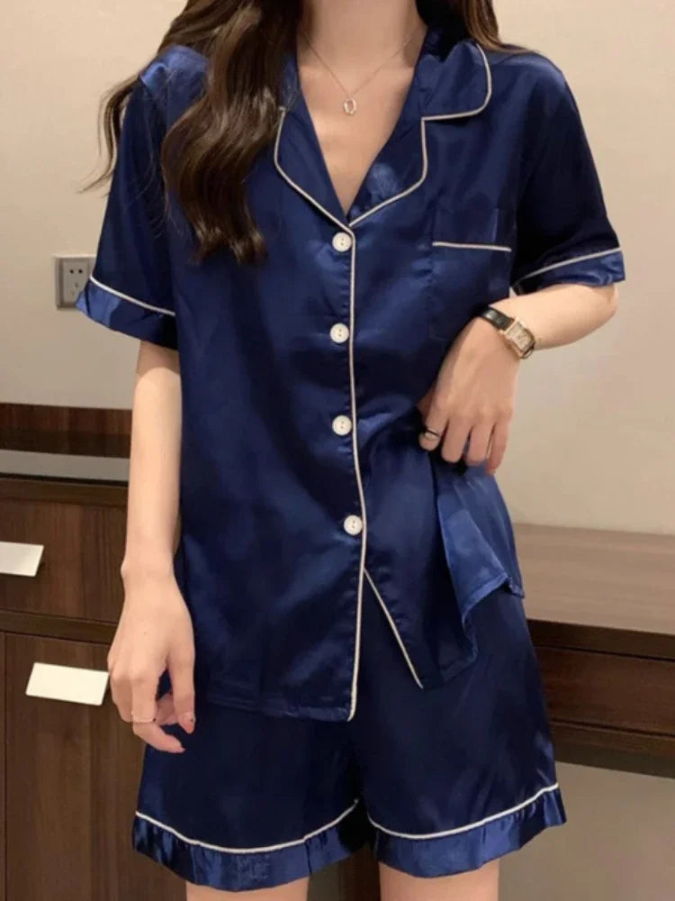 Two Pieces Pajama Set Short Sleeve Button