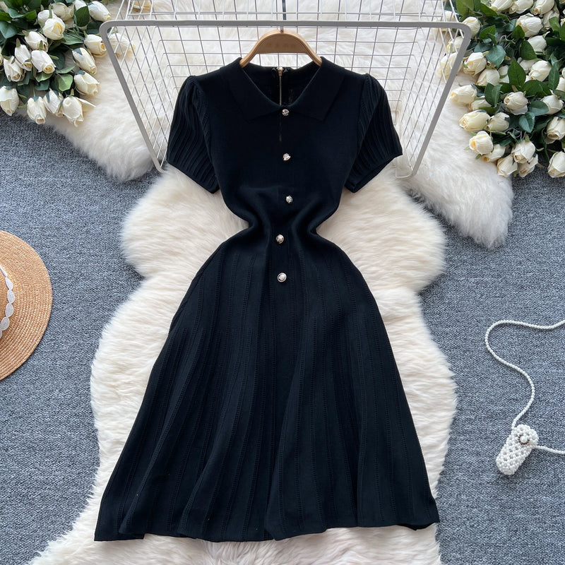 Sleeveless Single-Breasted Turn-down Collar Elastic Bodycon Dress