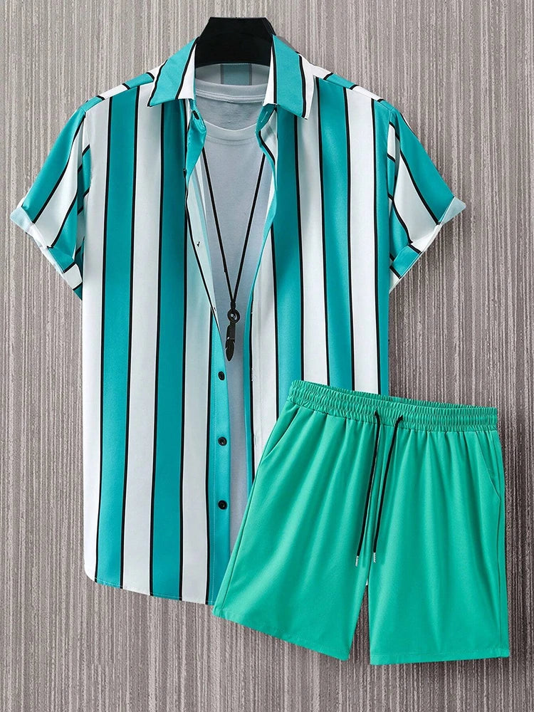 Summer Short-sleeved Shirt And Beach Shorts Set