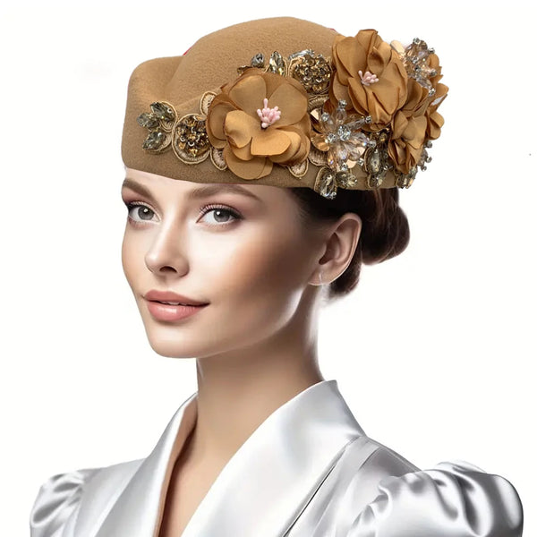 Church Fascinator With Flower Ladies Soft Beret Caps