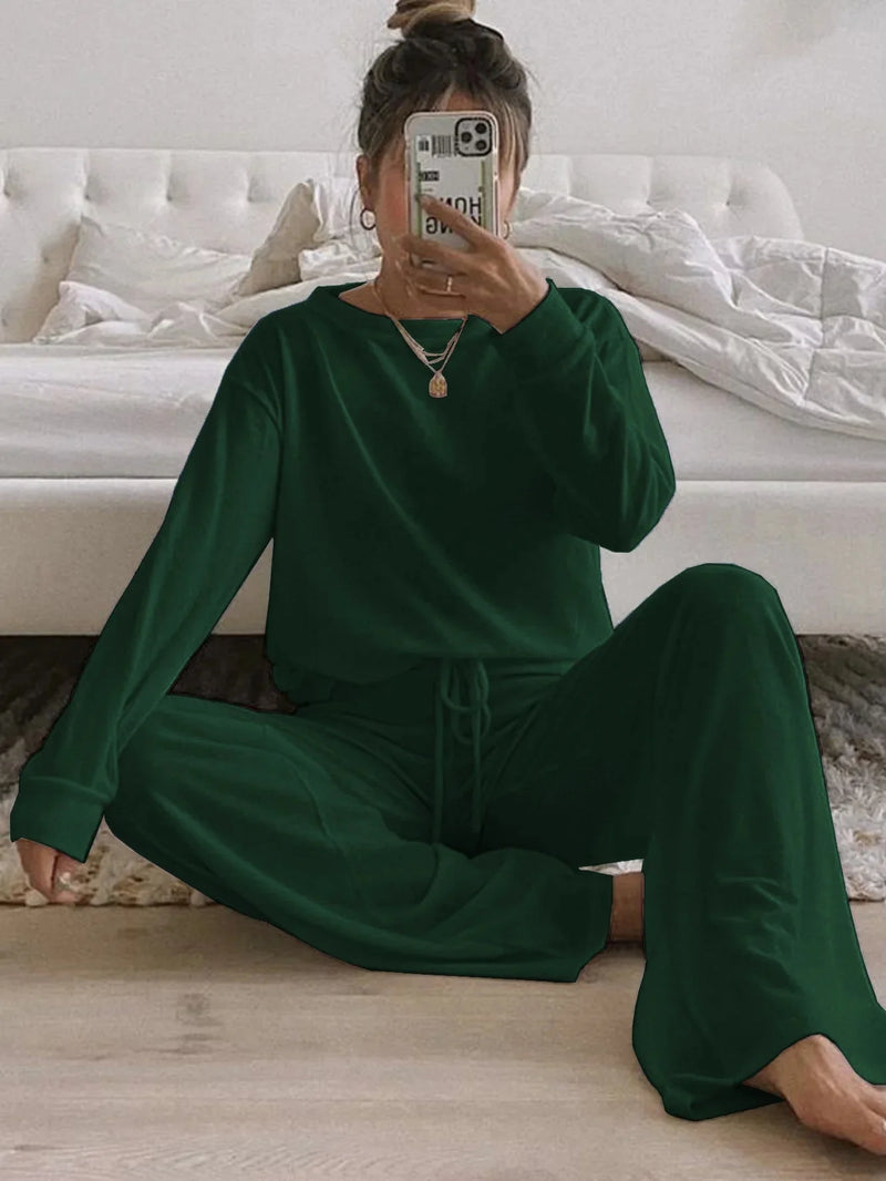 Round Neck Knit Sweater Long Sleeve Casual Suit