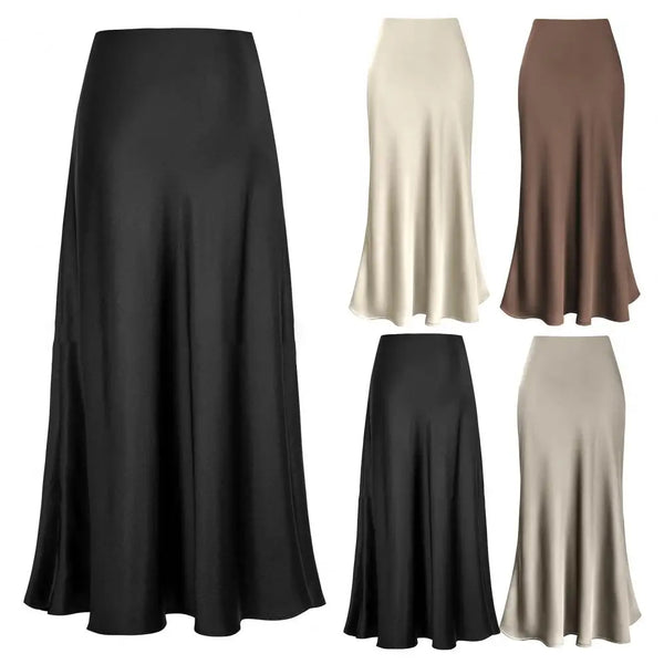 Elegant Silk Satin High Waist A-line Office Lady Skirt