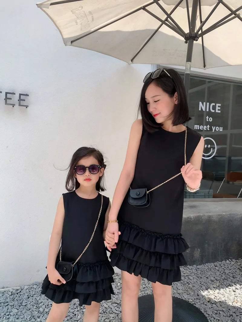 Summer Family Layered Cake Mother Daughter Ruffle Dress
