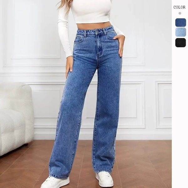 Straight Elegant Splice Button High Waist Trousers