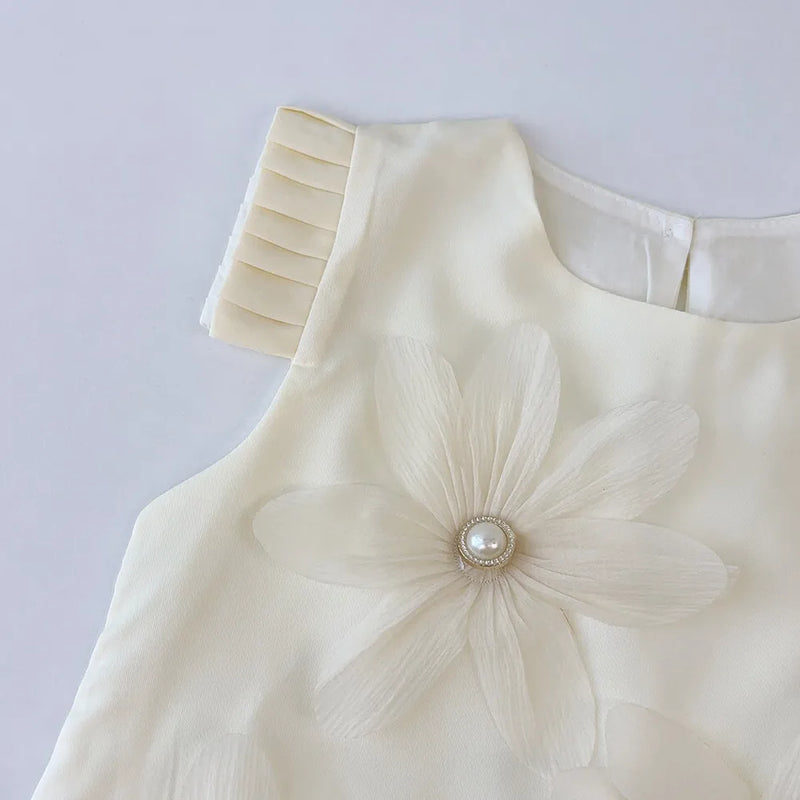 2-7 Year Old Girl Princess Beige Flower Tank Top Dress