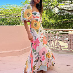 Summer Square Neck High Waist Long Dress