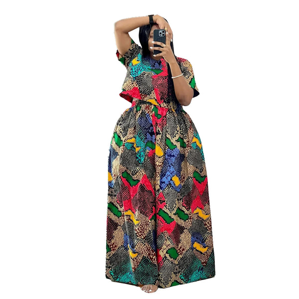 Sets Short Sleeve Sexy Print Top +Loose Wide Leg Pant