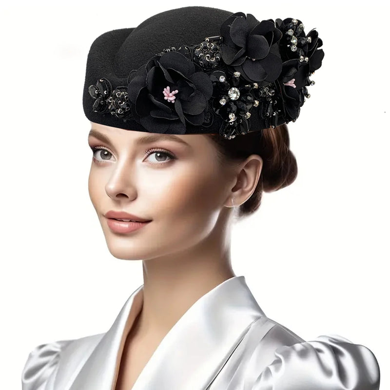 Church Fascinator With Flower Ladies Soft Beret Caps