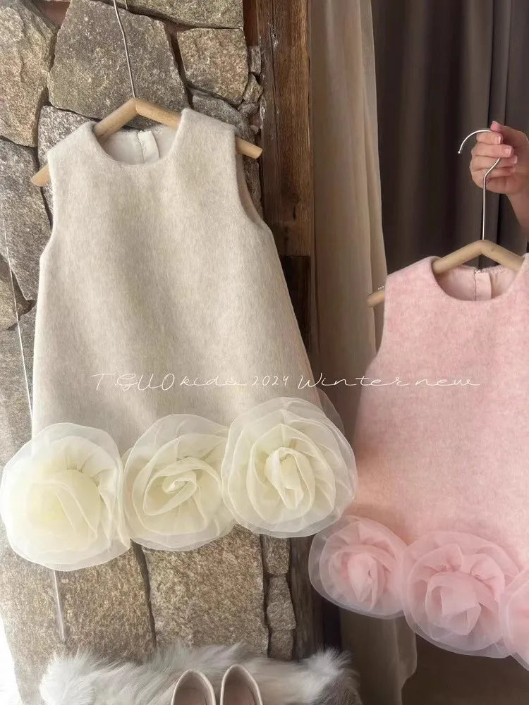 Beautiful Tweed Dress with Big Flower