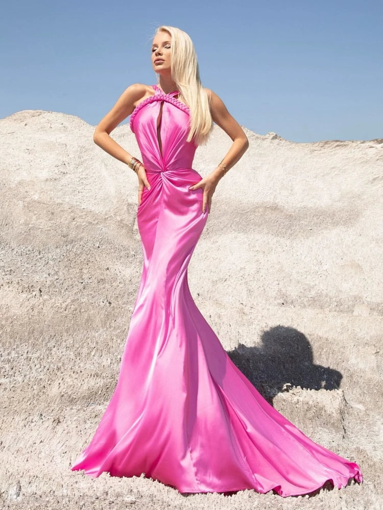 Asymmetrical Straps Maxi Red Sleeveless Backless Dress