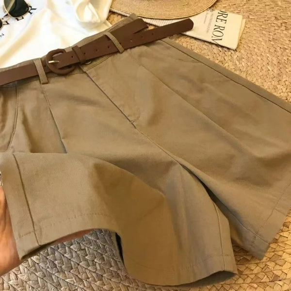 Chic Office Lady's Shorts With Belt Straight Leg