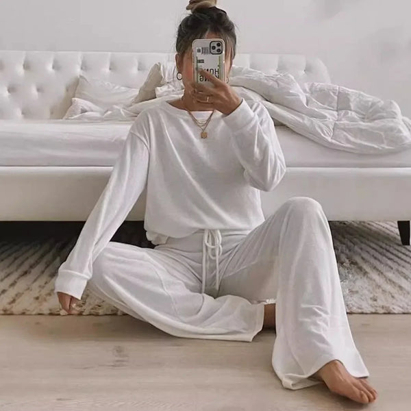 Round Neck Knit Sweater Long Sleeve Casual Suit