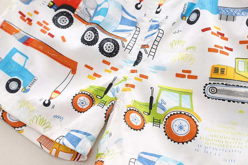 Summer Kids Boys Girl Causal Full Printed Cars Shirt Shorts 2Pcs