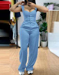 Two Piece Set V-Neck Sleeveless Vest Tank & Casual Wide Leg Pants