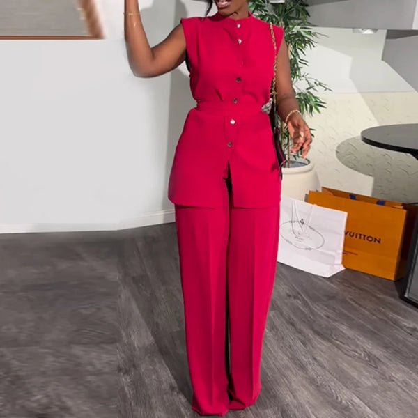 Shirt Top & Cuffed Pants  Wide Leg Pant Sets Two Piece