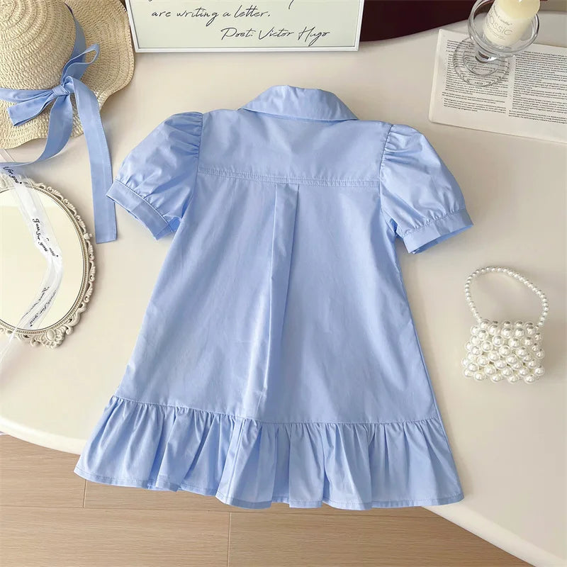 Cute Cartoon Bunny Short Sleeve Shirt Dress