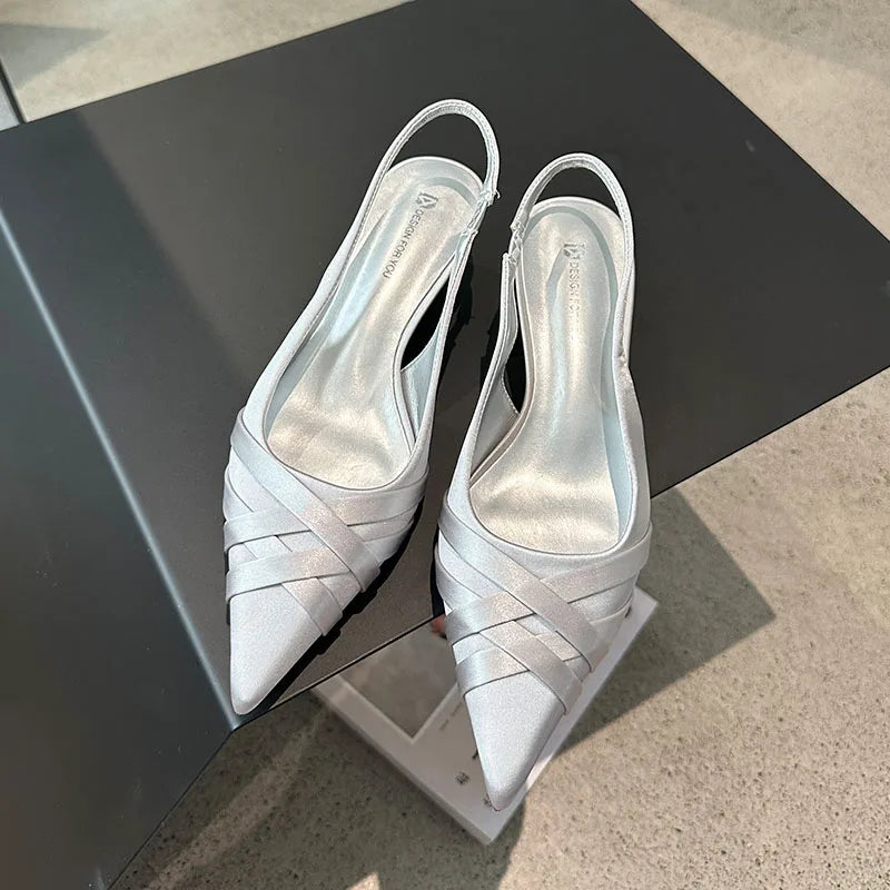 Silk Fashion Shallow Women Low Heel Pumps Shoes
