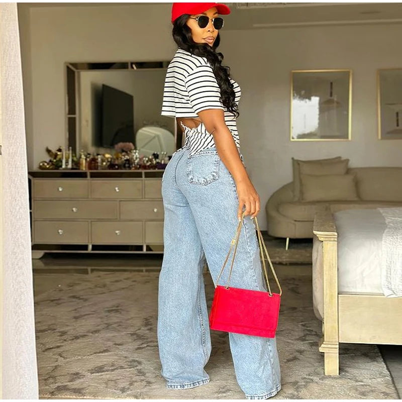 Blue Denim With Sheer Mesh Knee Panels Hip Hop Style