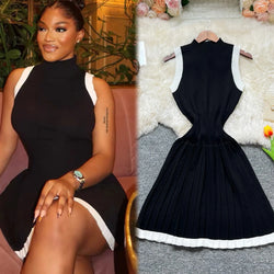 Y2K Slim Waist Pleated A-line Knitted Short Dress