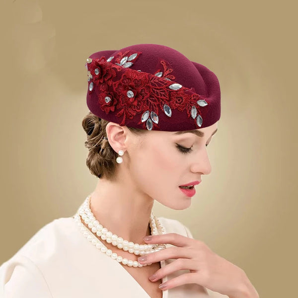 Church Fascinator With Flower Ladies Soft Beret Caps