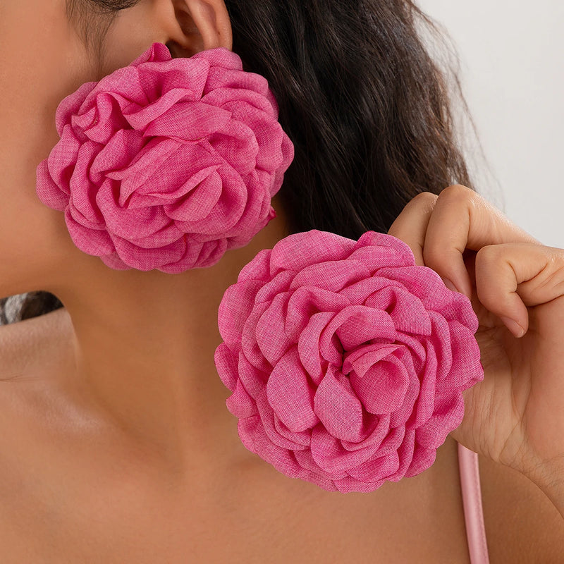 Salircon Exaggerated Large Rose Flower Earrings