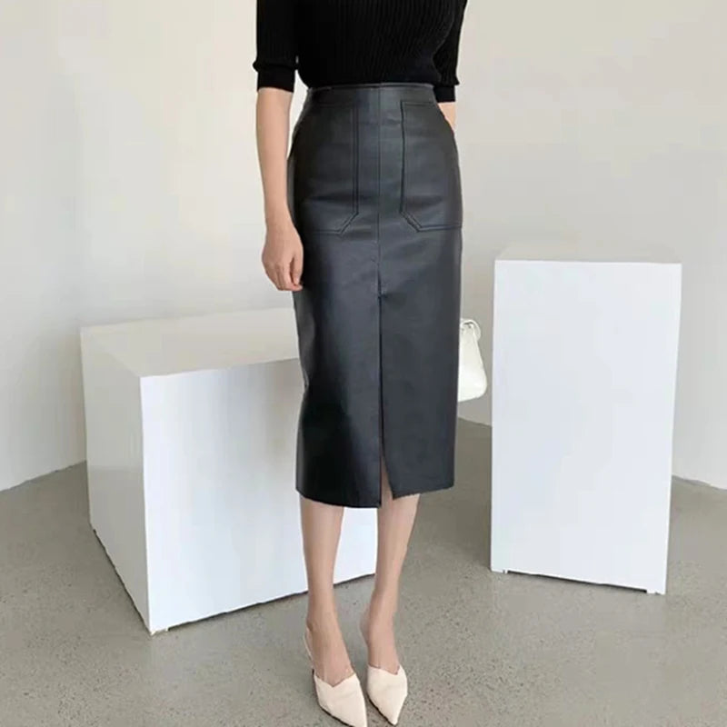 Slim Straight Faux Leather Skirt