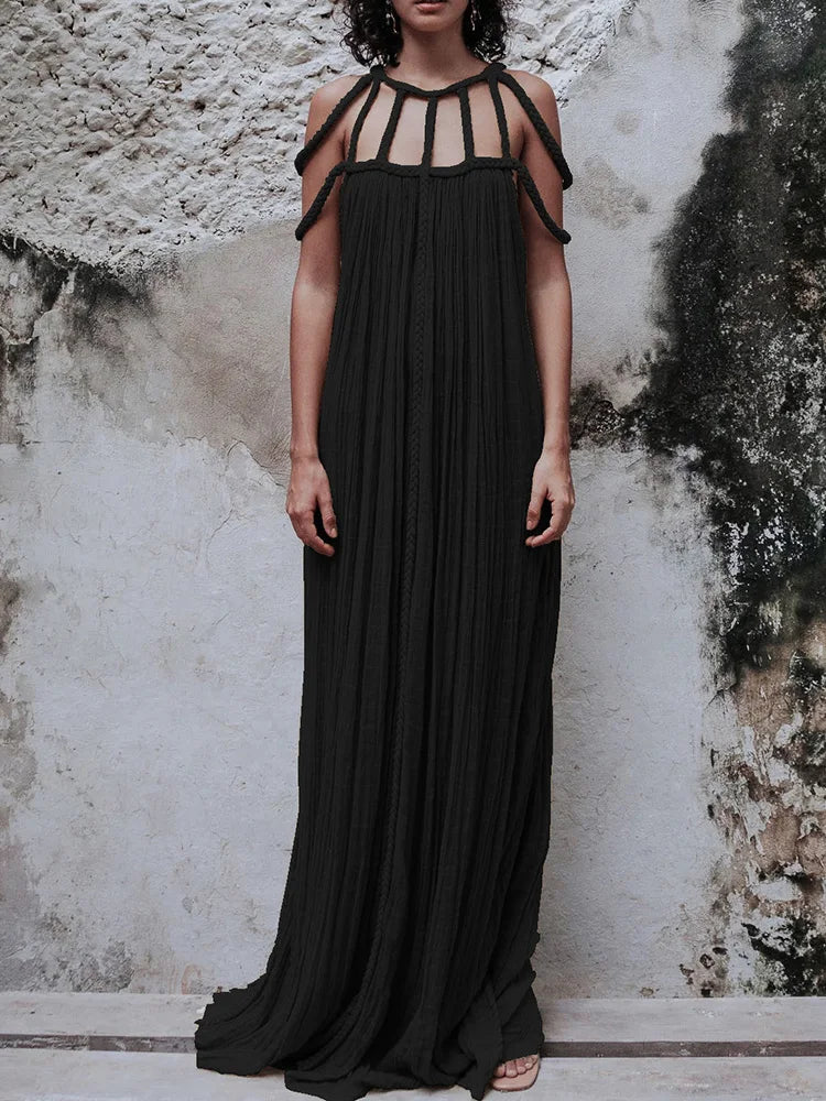 Beach Style Sleeveles Summer Hollow Out O-Neck Dress