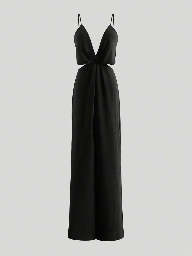 Pleated Wide Leg Jumpsuits, Sexy Backless With Zipper,
