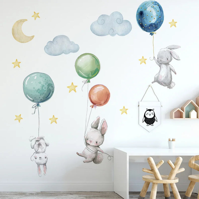 Cute Lovely Flying Rabbits Wall Stickers For Kids Room