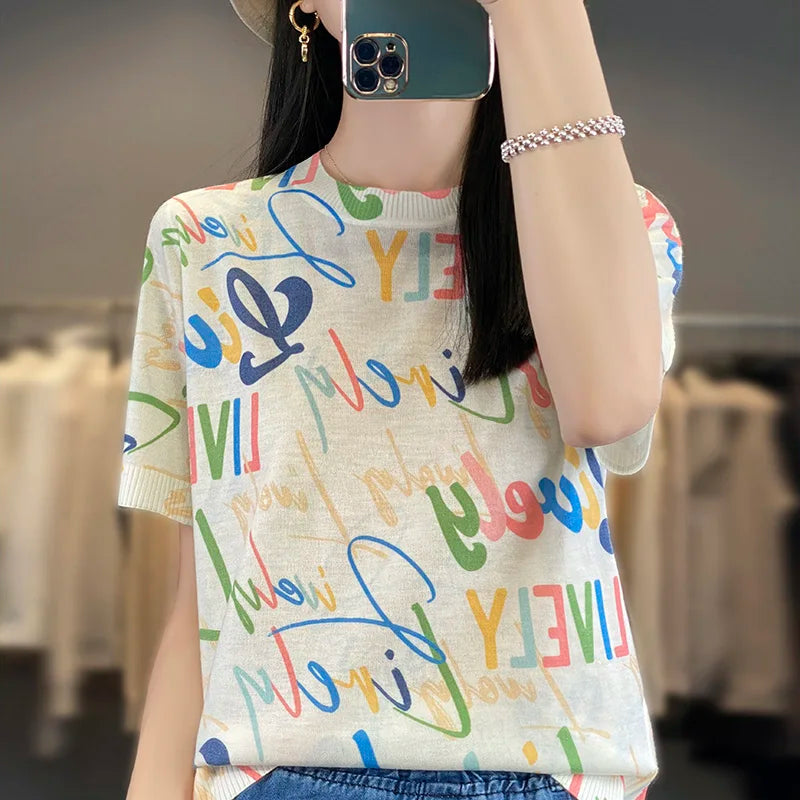Thin Knitted Short-Sleeved Mulberry Silk Ice Silk Shirt