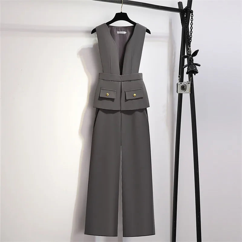 Elegant Style Chic Drape Patchwork Straight High Waist Jumpsuits
