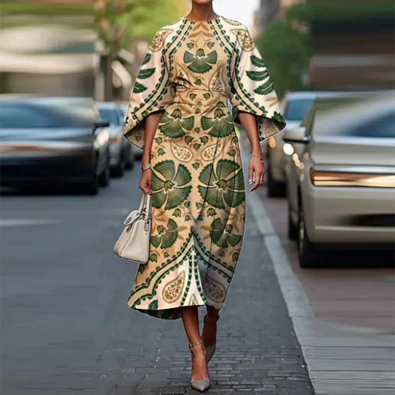 Elegant O-neck Half Sleeved Bohemian Vintage Dress